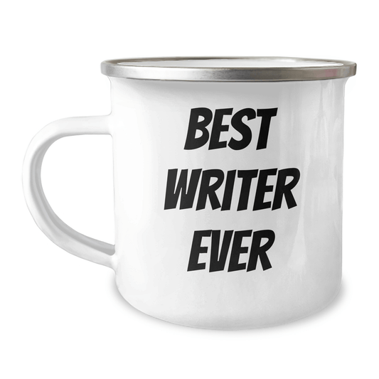 Funny Writer Gifts from Friends for Graduation - 'Best Writer Ever' Quote on Camping Mug, 12 oz Stainless Steel with Enamel Finish - Victory Thru Vision