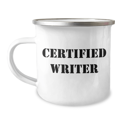 Funny Writer Gifts from Friends, Gifts for Men on Father's Day, Camping Mug for Dad, 'Life is a Story, Tell a Good One' Quote, 12 oz Stainless Steel with Enamel Finish - Victory Thru Vision 