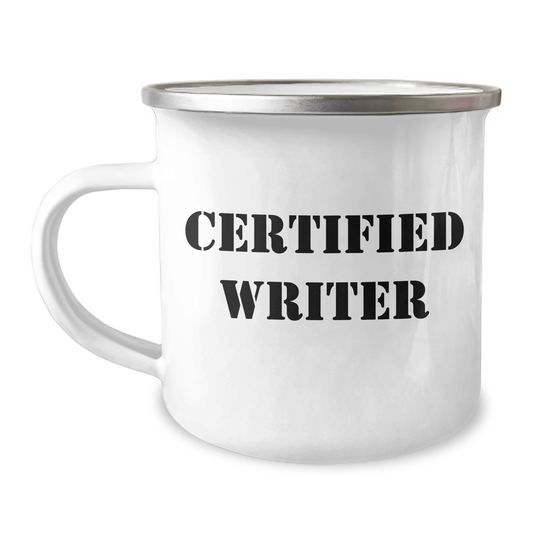 Funny Writer Gifts from Friends, Gifts for Men on Father's Day, Camping Mug for Dad, 'Life is a Story, Tell a Good One' Quote, 12 oz Stainless Steel with Enamel Finish - Victory Thru Vision 