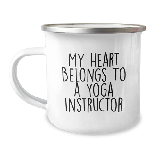 Funny Yoga Instructor Gifts from Family - 'My Heart Belongs To A Yoga Instructor' Camping Mug For Graduation - Victory Thru Vision