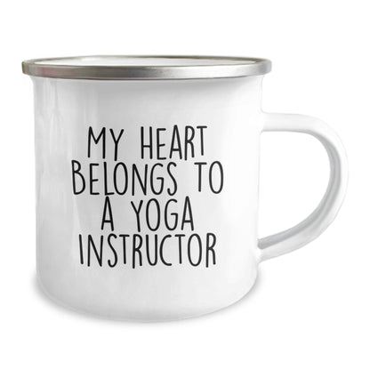 Funny Yoga Instructor Gifts from Family - 'My Heart Belongs To A Yoga Instructor' Camping Mug For Graduation - Victory Thru Vision
