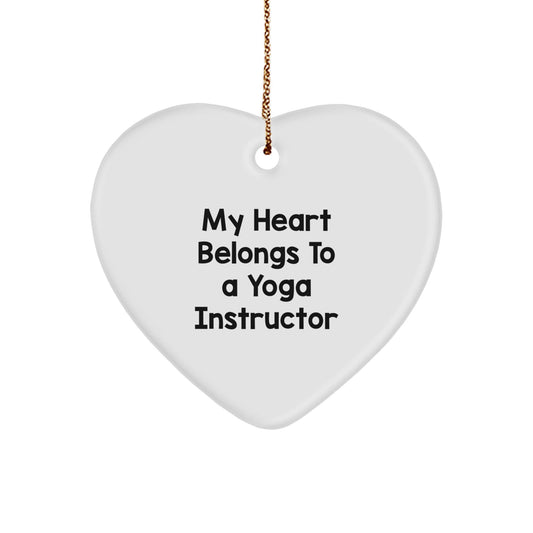 Funny Yoga Instructor Gifts from Friends and Family - 'My Heart Belongs To A Yoga Instructor' Heart Ornament for Christmas - Victory Thru Vision
