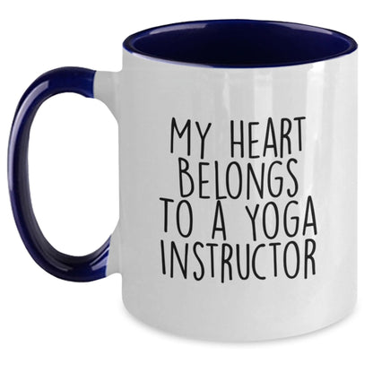 Funny Yoga Instructor Gifts from Friends for Graduation Unique Gifts - 'My Heart Belongs To A Yoga Instructor' Two Tone Coffee Mug - Victory Thru Vision