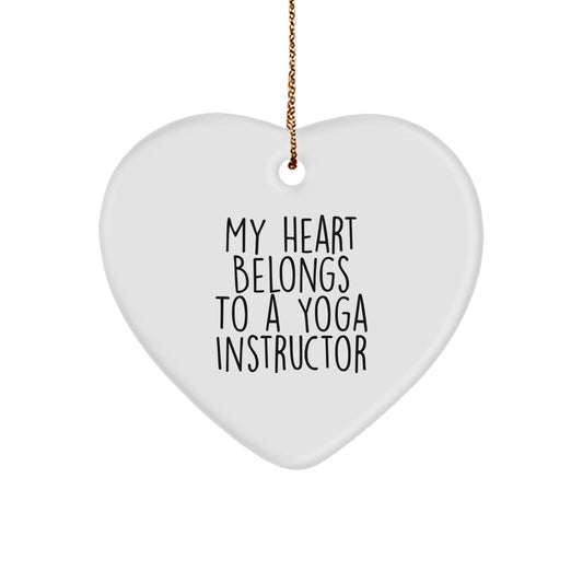 Funny Yoga Instructor Gifts from Friends - 'My Heart Belongs To A Yoga Instructor' Heart Ornament for Christmas - Victory Thru Vision