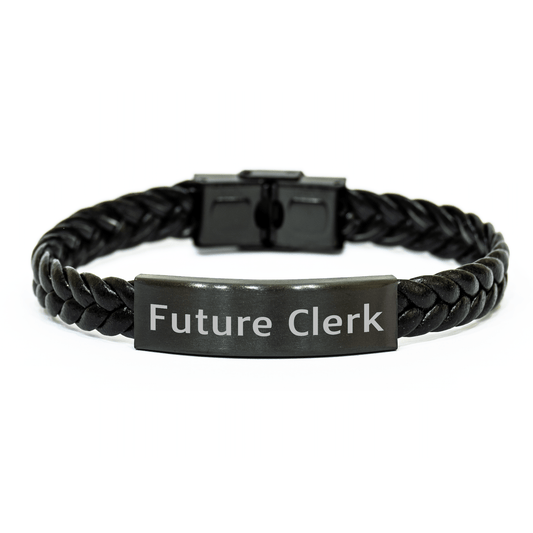 Future Clerk's Inspirational Quote Interlaced Leather Bracelet Gifts for Clerk Men from Family, Unique Graduation Gifts for Future Clerk - Victory Thru Vision