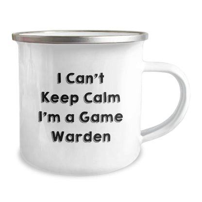 Game Warden Gifts for Him - Funny 'I Can't Keep Calm I'm A Game Warden' Camping Mug, 12 oz Stainless Steel with Enamel Finish, Perfect Graduation Unique Gifts for Men from Friends or Family - Victory Thru Vision