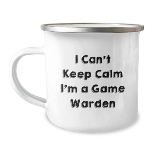 Game Warden Gifts for Him - Funny 'I Can't Keep Calm I'm A Game Warden' Camping Mug, 12 oz Stainless Steel with Enamel Finish, Perfect Graduation Unique Gifts for Men from Friends or Family - Victory Thru Vision