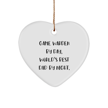 Game Warden Gifts from Friends - Funny Heart Ornament for Christmas - 'Game Warden By Day, World's Best Dad By Night.' - Victory Thru Vision
