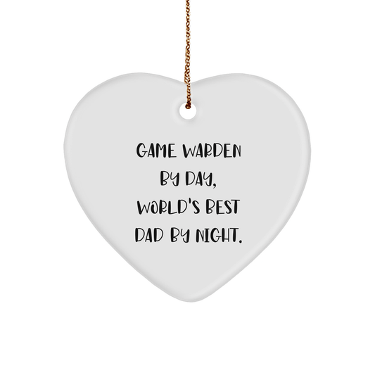 Game Warden Gifts from Friends - Funny Heart Ornament for Christmas - 'Game Warden By Day, World's Best Dad By Night.' - Victory Thru Vision 