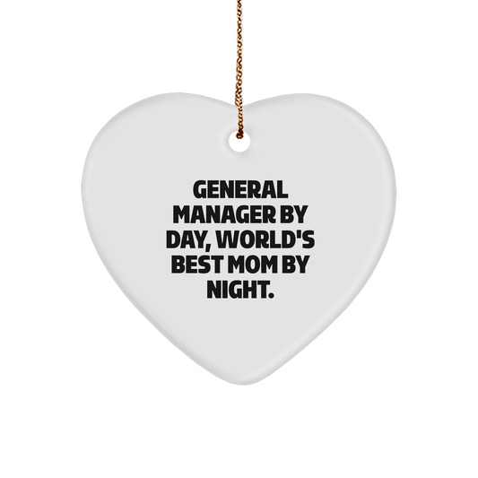 General Manager Gifts from Family - Heart Ornament for Christmas - 'General Manager By Day, World's Best Mom By Night.' - Victory Thru Vision 