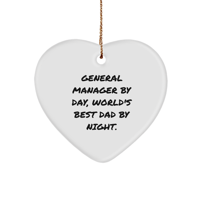 General Manager Gifts, Heart Ornament, Funny Quote 'By Day, World's Best Dad By Night.' Gifts from General Manager to Family - Victory Thru Vision 