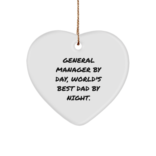 General Manager Gifts, Heart Ornament, Funny Quote 'By Day, World's Best Dad By Night.' Gifts from General Manager to Family - Victory Thru Vision 