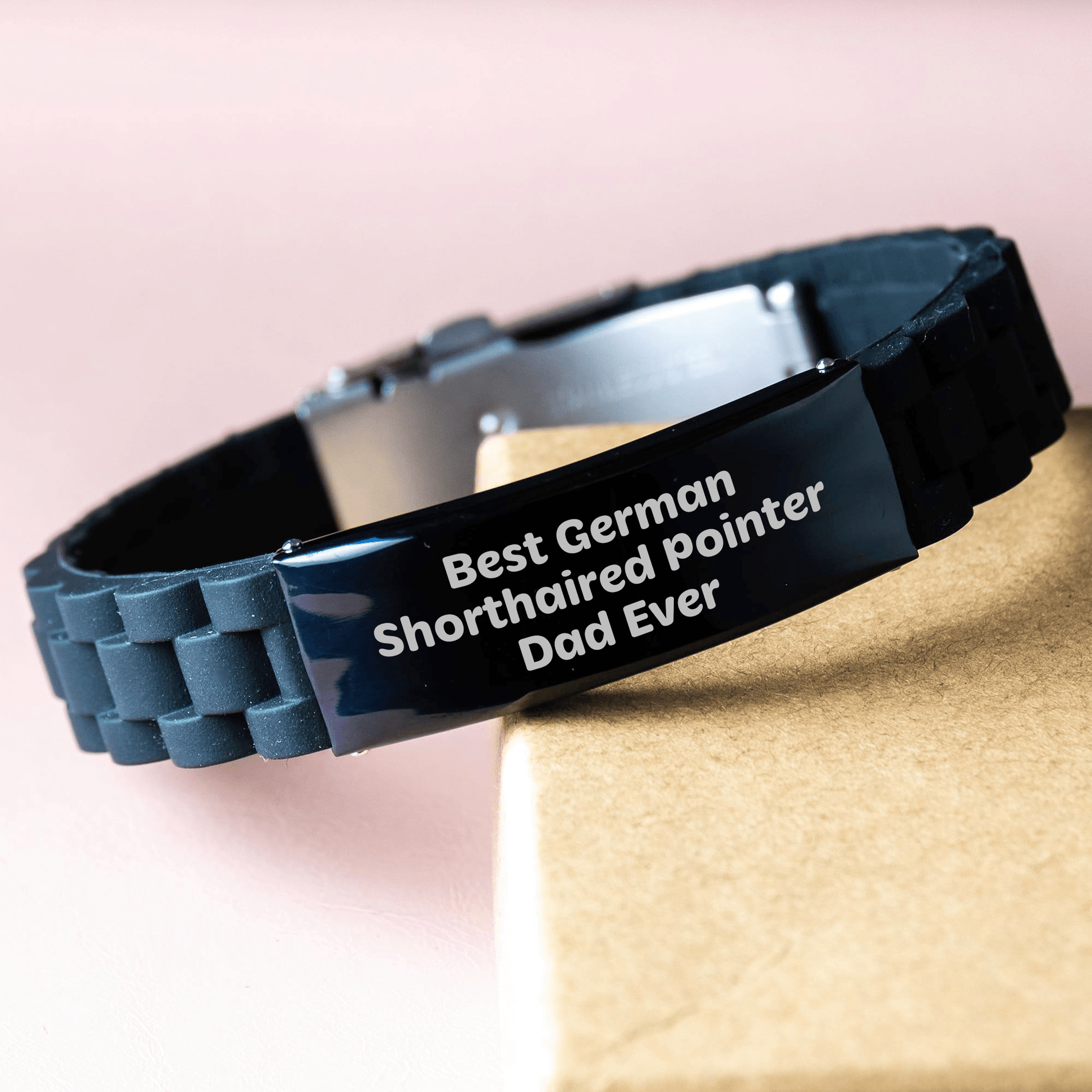 German Shorthaired Pointer Dad Ever Funny Gift, Black Glide lock Clasp Bracelet for Men, Adjustable and Packaged in Premium Bag, Perfect for Father's Day - Victory Thru Vision 