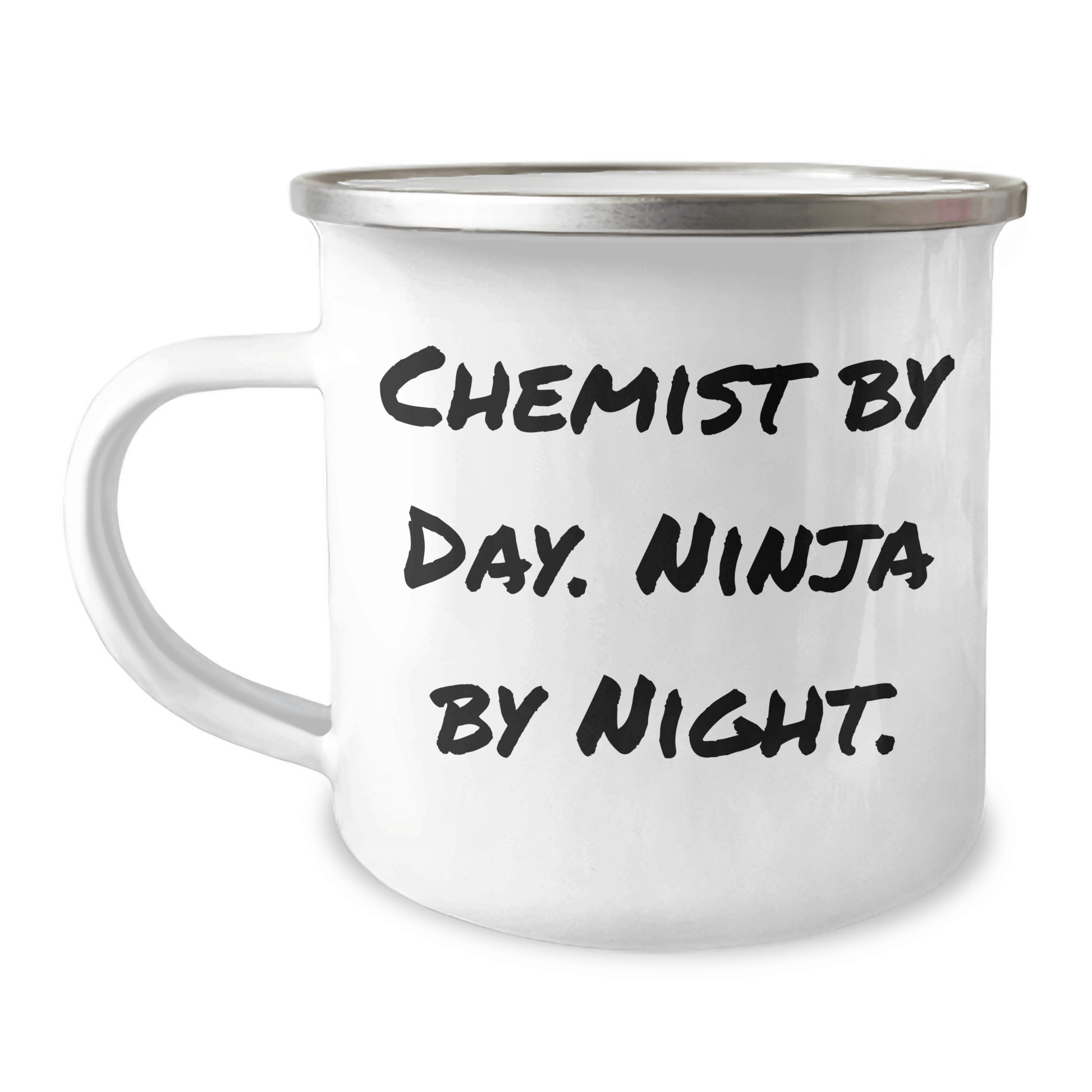 Gifts from Chemist Friends for Chemist By Day. Ninja By Night. Graduation Unique Gifts, Camping Mug for Men, 12 oz Stainless Steel with Enamel Finish - Victory Thru Vision