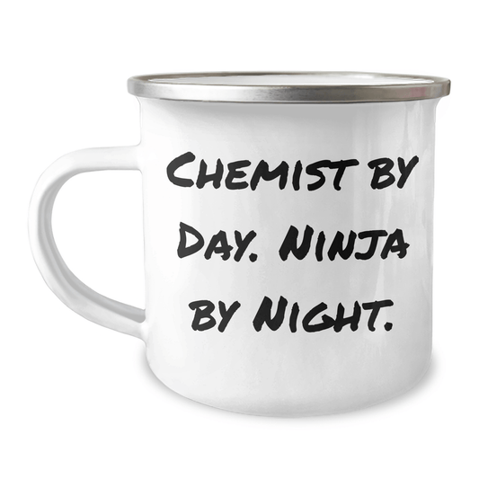 Gifts from Chemist Friends for Chemist By Day. Ninja By Night. Graduation Unique Gifts, Camping Mug for Men, 12 oz Stainless Steel with Enamel Finish - Victory Thru Vision