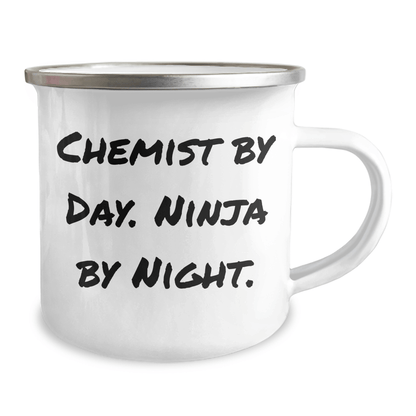 Gifts from Chemist Friends for Chemist By Day. Ninja By Night. Graduation Unique Gifts, Camping Mug for Men, 12 oz Stainless Steel with Enamel Finish - Victory Thru Vision