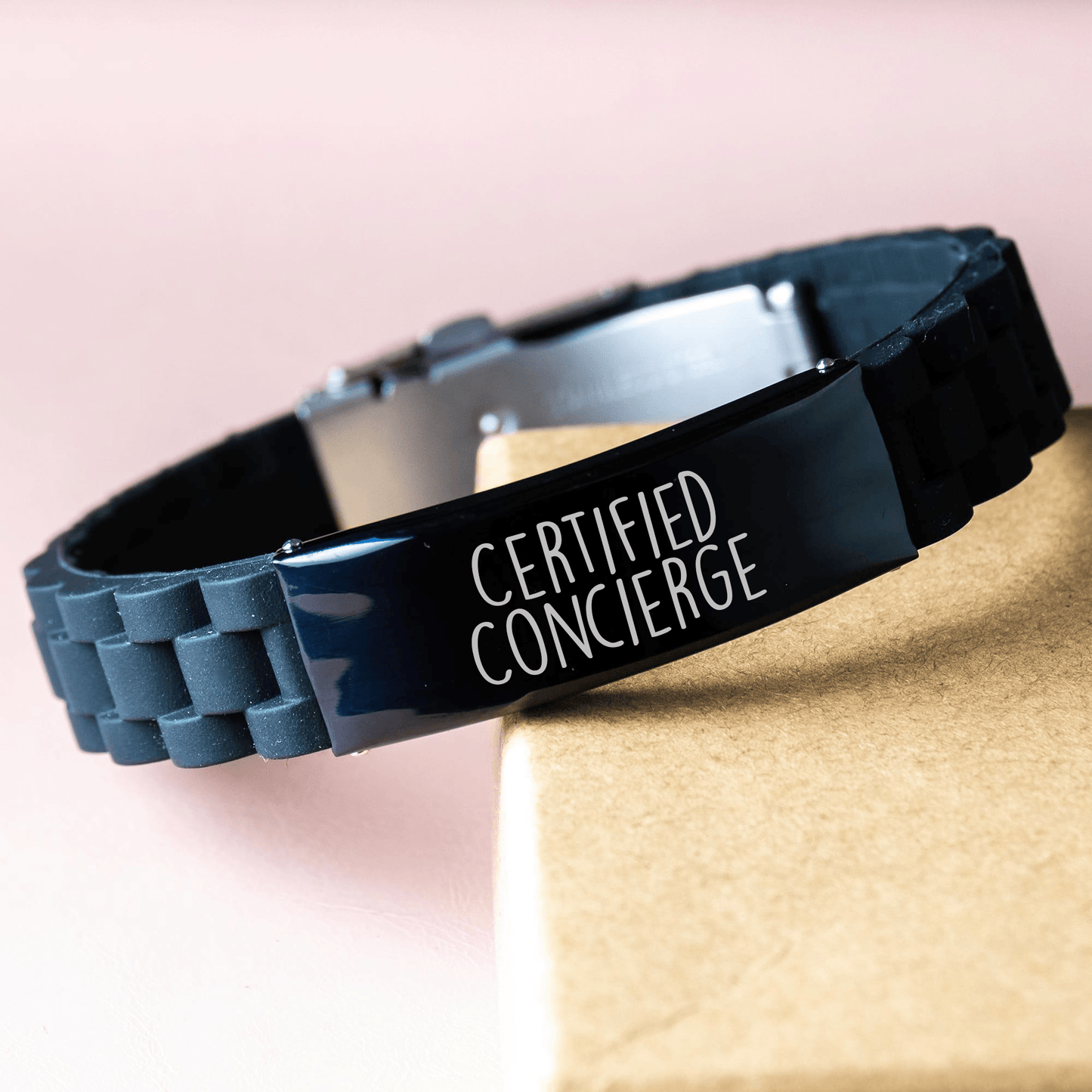 Gifts from Concierge Professionals - 'Happiness is Contagious' Quote Glide lock Clasp Bracelet for Men, Unique Father's Day Unique Gifts - Victory Thru Vision 