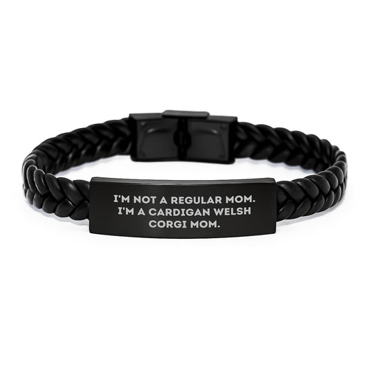 Gifts from Family for Cardigan Welsh Corgi Dog Mom's Graduation - I'm Not A Regular Mom. I'm A Cardigan Welsh Corgi Mom. Interlaced Leather Bracelet, Unique Graduation Gifts for Friends - Victory Thru Vision