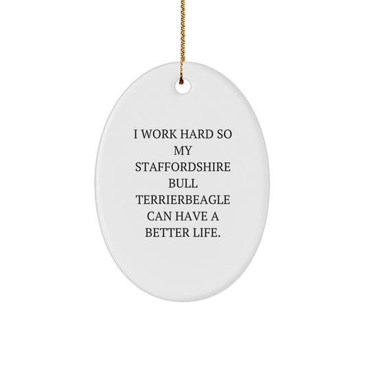 Gifts from Family for Staffordshire Bull Terrier Dog Lovers - Oval Ornament with Inspirational Quote - Unique Christmas Unique Gift for Friends, Coworkers, or Men - Victory Thru Vision