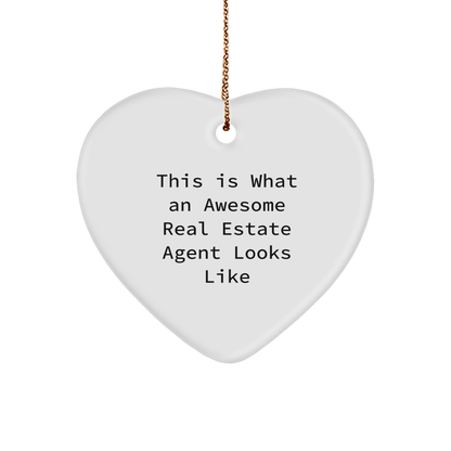 Gifts from Family, Friends, or Coworkers for Real Estate Agent - Heart Ornament with 'This Is What An Awesome Real Estate Agent Looks Like' Quote - Christmas Unique Gift - Victory Thru Vision 