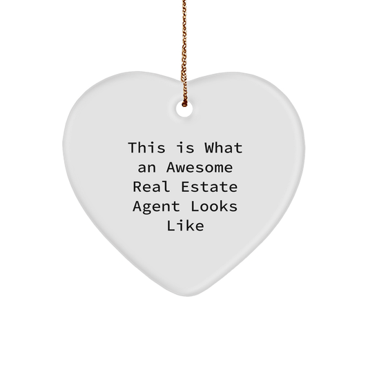 Gifts from Family, Friends, or Coworkers for Real Estate Agent - Heart Ornament with 'This Is What An Awesome Real Estate Agent Looks Like' Quote - Christmas Unique Gift - Victory Thru Vision 