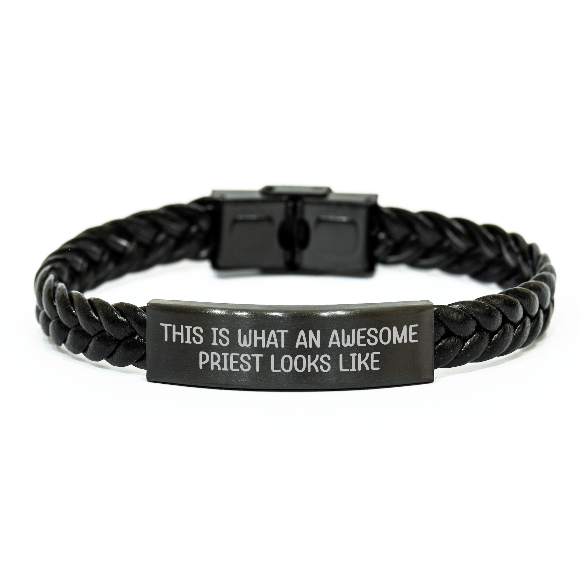 Gifts from Family, Unique Priest Interlaced Leather Bracelet, This Is What An Awesome Priest Looks Like, Father's Day Unique Gifts for Men, Priestly Apparel - Victory Thru Vision 