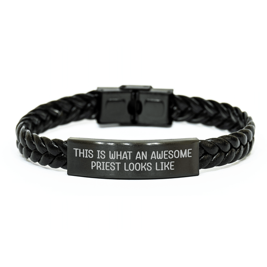 Gifts from Family, Unique Priest Interlaced Leather Bracelet, This Is What An Awesome Priest Looks Like, Father's Day Unique Gifts for Men, Priestly Apparel - Victory Thru Vision 