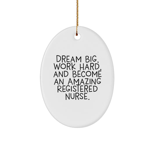 Gifts from Friends and Family, Inspirational Registered Nurse Oval Ornament, 'Dream Big, Work Hard, And Become An Amazing Registered Nurse.' Quote, Christmas Unique Gifts for Registered Nurse - Victory Thru Vision