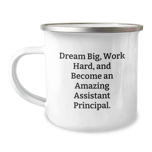 Gifts from Friends for Amazing Assistant Principals - 'Dream Big, Work Hard' Inspirational Camping Mug, 12 oz Stainless Steel with Enamel Finish - Victory Thru Vision