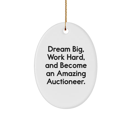 Gifts from Friends for Amazing Auctioneer - Oval Ornament with Inspirational Quote - Christmas Unique Gifts for Auctioneer - Victory Thru Vision