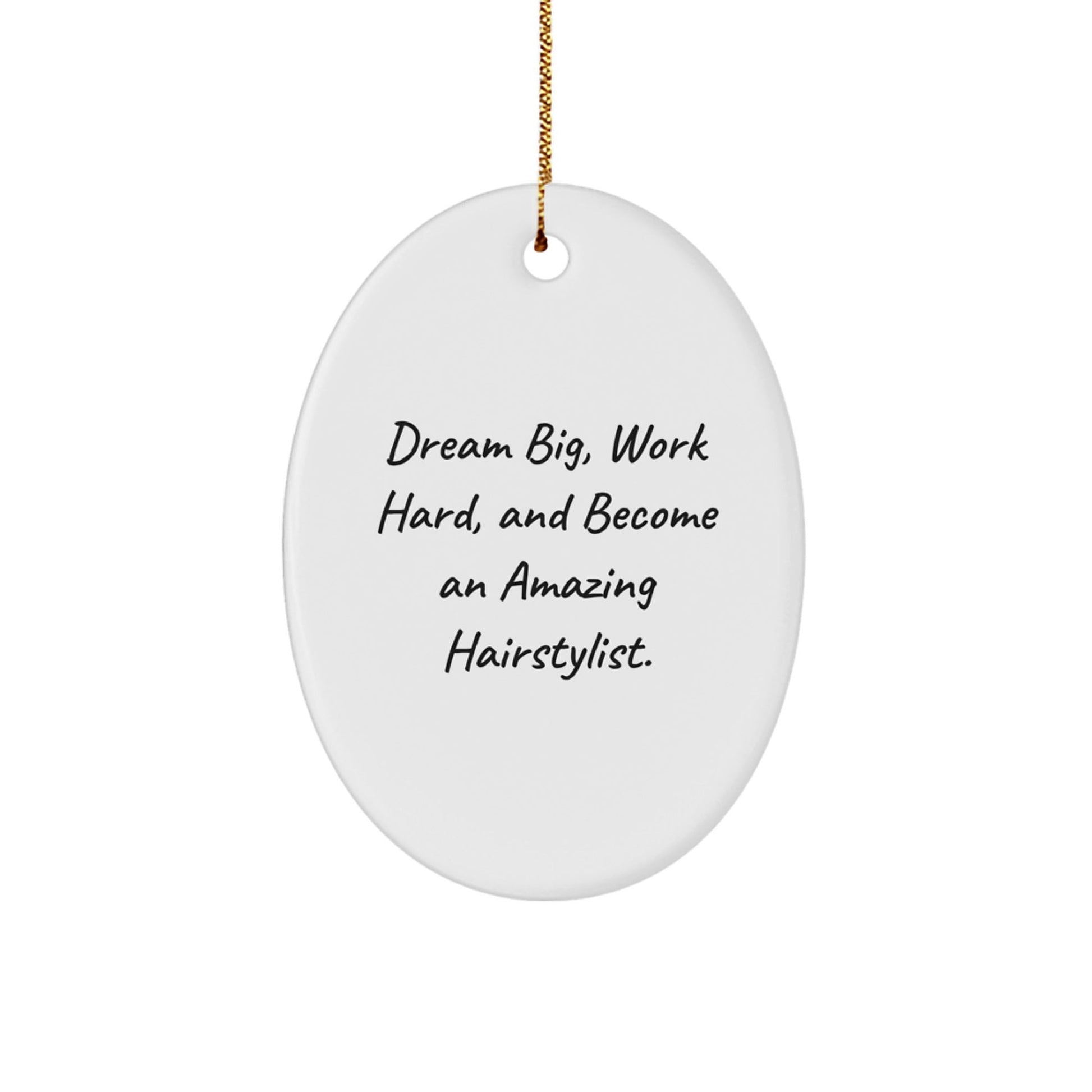 Gifts from Friends for Hairstylist - Oval Ornament with 'Dream Big, Work Hard, And Become An Amazing Hairstylist.' Quote, Perfect for Christmas - Victory Thru Vision