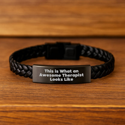 Gifts from Friends to Awesome Therapists - Inspirational Quote Interlaced Leather Bracelet for Graduation, Men, Women, Coworkers, Family - Victory Thru Vision