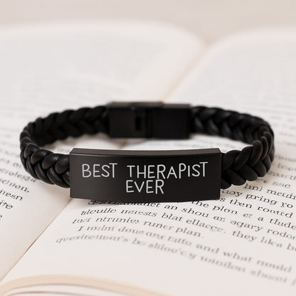 Gifts from Friends to Best Therapist Ever - Inspirational Interlaced Leather Bracelet for Graduation - Stainless Steel and PU Leather Combination - Victory Thru Vision