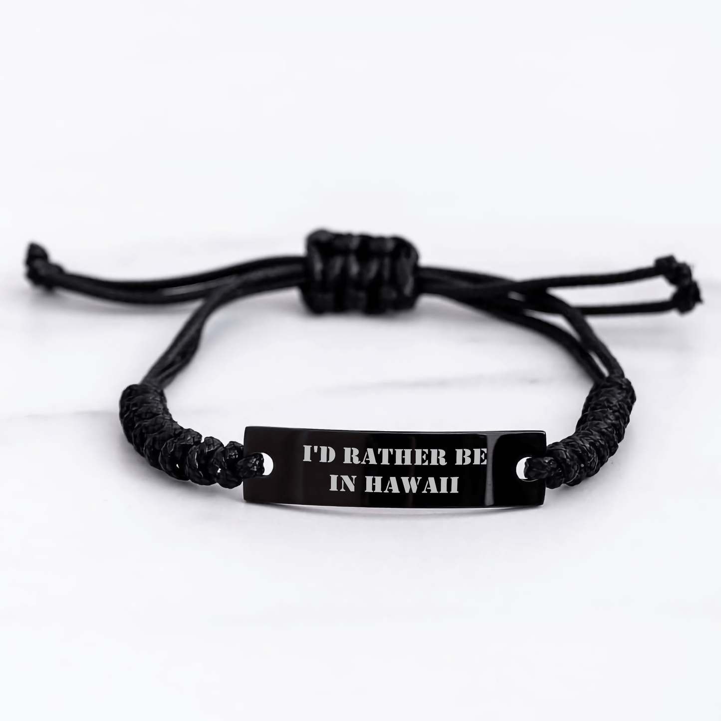 Gifts from Friends to Hawaii Lovers, I'd Rather Be In Hawaii Rope Bracelet, Adjustable Black Stainless Steel with Interlaced Rope, Unique Graduation Gift for Men and Women - Victory Thru Vision 