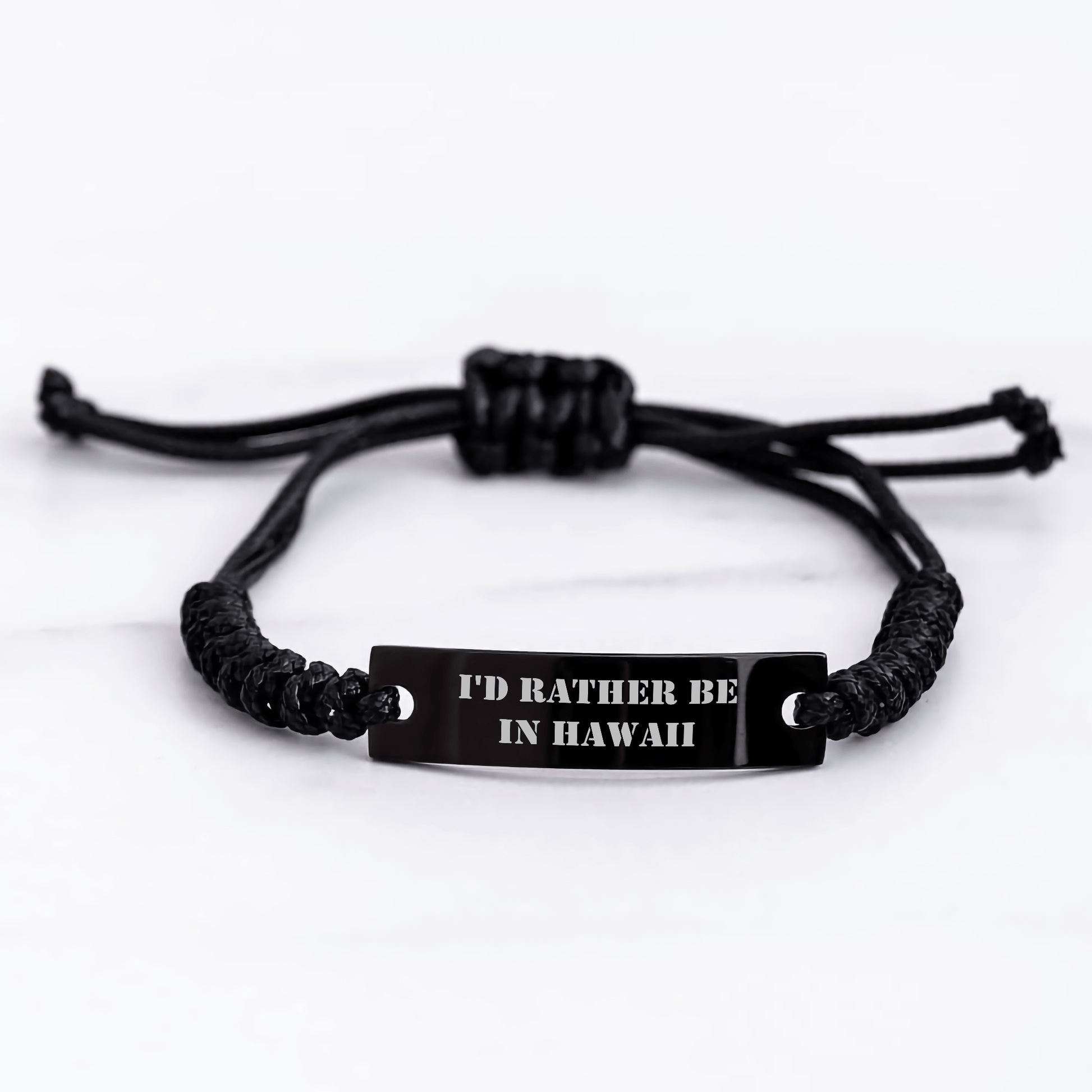 Gifts from Friends to Hawaii Lovers, I'd Rather Be In Hawaii Rope Bracelet, Adjustable Black Stainless Steel with Interlaced Rope, Unique Graduation Gift for Men and Women - Victory Thru Vision 