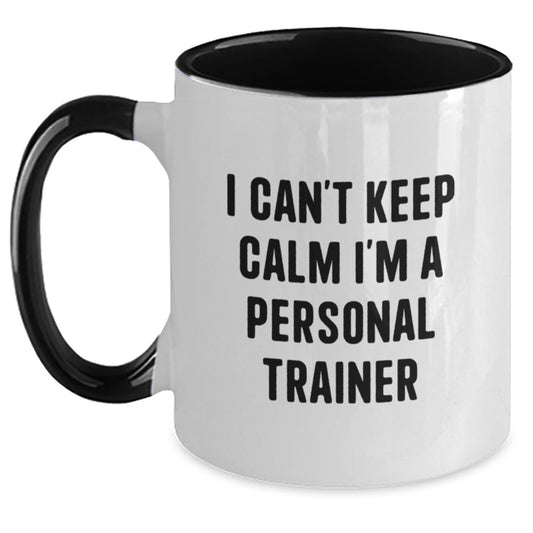 Gifts from Friends to Personal Trainers, Funny Quote Coffee Mug for Graduation - I Can't Keep Calm I'm A Personal Trainer, Two Tone Ceramic Mug - Victory Thru Vision