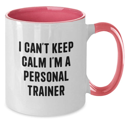 Gifts from Friends to Personal Trainers, Funny Quote Coffee Mug for Graduation - I Can't Keep Calm I'm A Personal Trainer, Two Tone Ceramic Mug - Victory Thru Vision