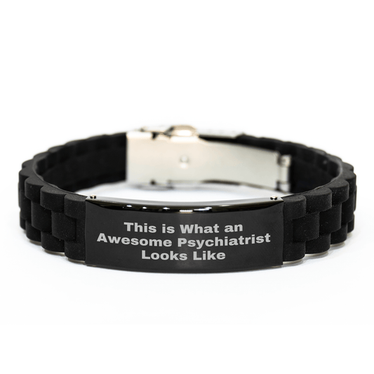Gifts from Men to Awesome Psychiatrists - This Is What An Awesome Psychiatrist Looks Like | Glide lock Clasp Black Stainless Steel Silicone Adjustable Bracelet for Father's Day - Victory Thru Vision 