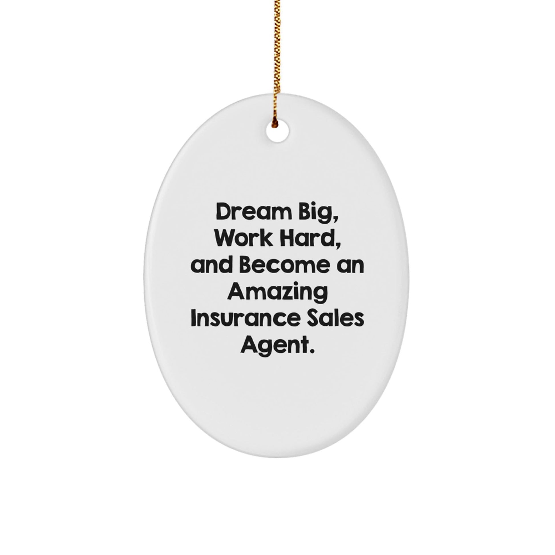 Gifts from Men to Insurance Sales Agent Friends this Christmas - 'Dream Big, Work Hard, And Become An Amazing Insurance Sales Agent.' Oval Ornament - Victory Thru Vision
