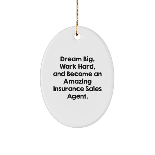 Gifts from Men to Insurance Sales Agent Friends this Christmas - 'Dream Big, Work Hard, And Become An Amazing Insurance Sales Agent.' Oval Ornament - Victory Thru Vision