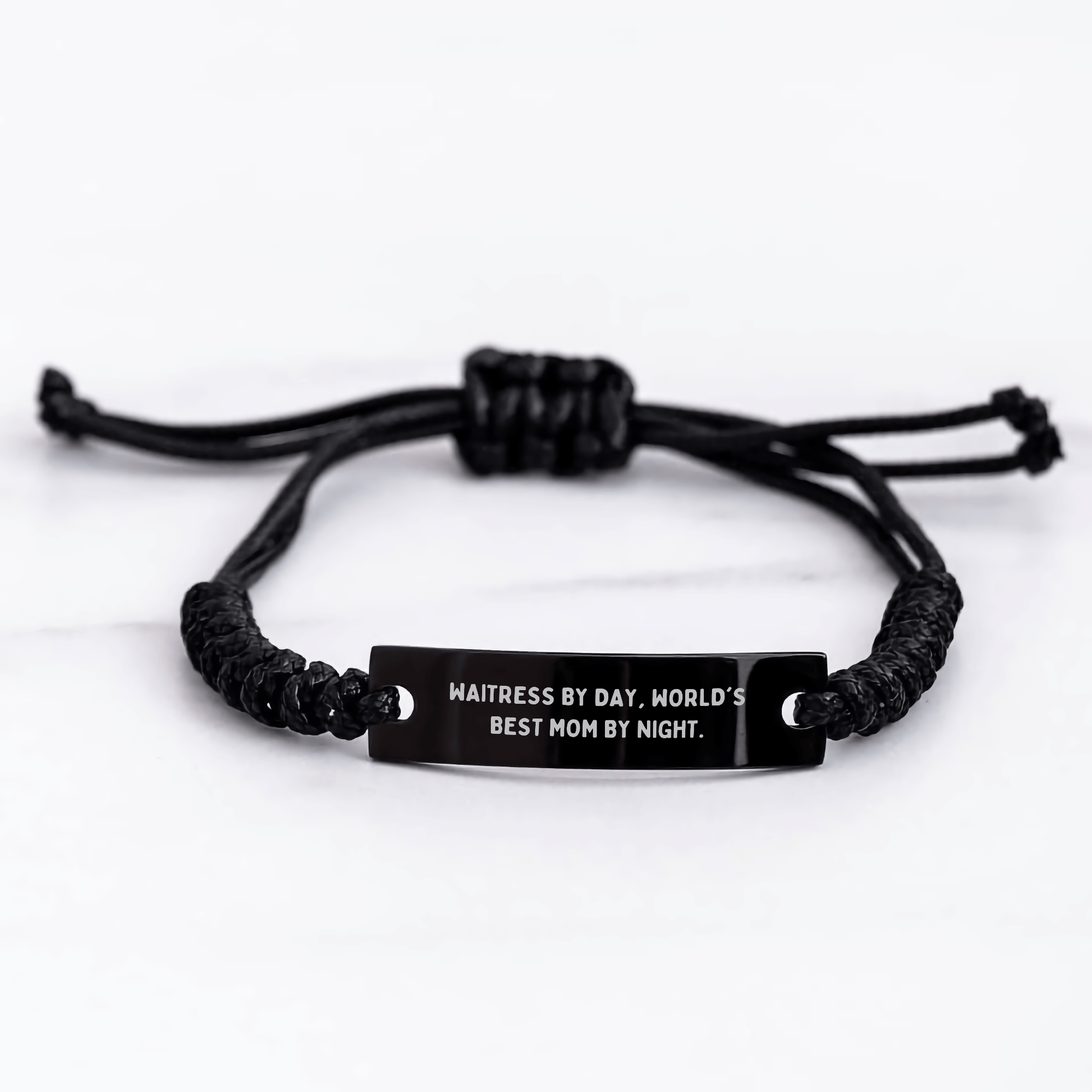 Gifts from Mom, for Waitress By Day, World's Best Mom By Night., Unique Rope Bracelet for Father's Day, Funny Inspirational Quote - Victory Thru Vision 