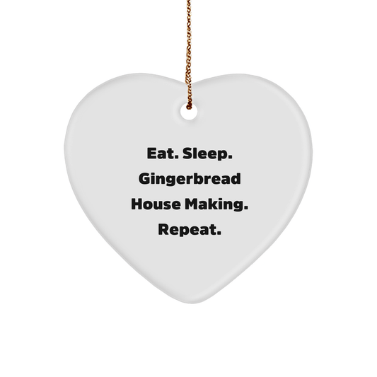 Gingerbread House Making, Eat. Sleep. Repeat., Heart Ornament for Christmas Unique Gifts from Friends and Family - Victory Thru Vision 