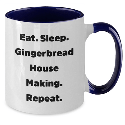 Gingerbread House Making Enthusiasts Gifts, Funny Two Tone Coffee Mugs for Friends, Coworkers, Family - Eat. Sleep. Gingerbread House Making. Repeat. - Graduation Unique Gifts from Women - Victory Thru Vision 