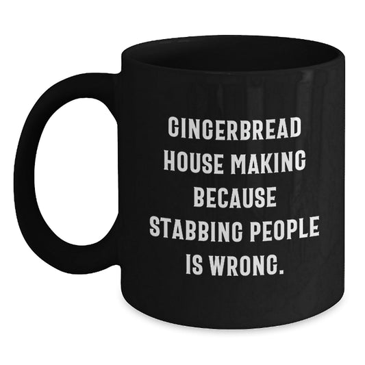 Gingerbread House Making Humor Graduation Gifts from Friends, Coworkers, or Family - Black Coffee Mug, 11oz or 15oz, Microwave and Dishwasher Safe - Victory Thru Vision