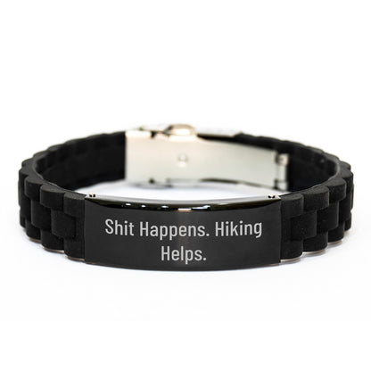 Funny Hiking Quote Gift for Hiking Men, Black Glide lock Clasp Bracelet, Valentine's Unique Gifts from Friends - Image 1