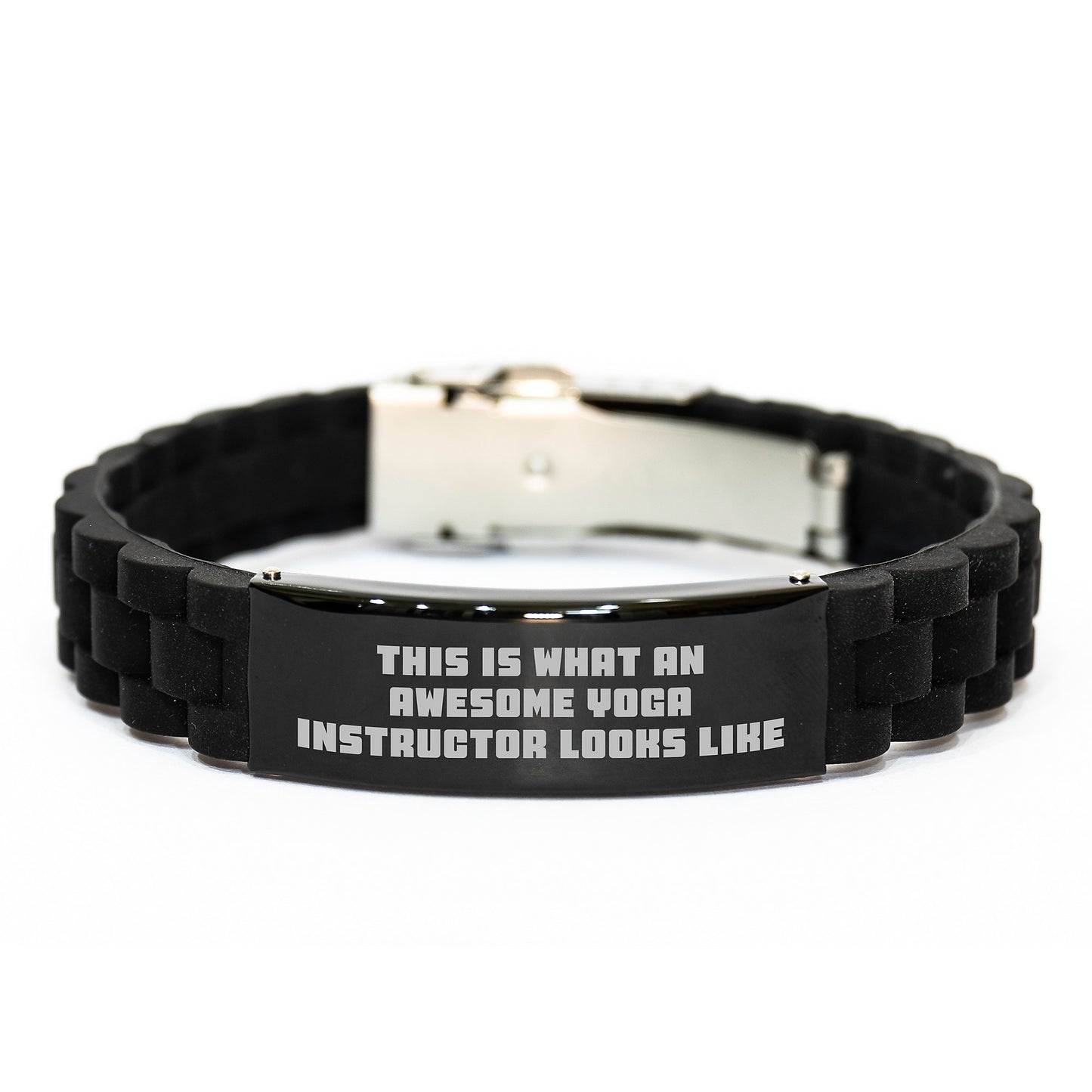 Funny Yoga Instructor Gifts for Men - This Is What An Awesome Yoga Instructor Looks Like Glide lock Clasp Bracelet Adjustable in Black Silver Tone with Premium Bag Christmas Unique Gifts from Friends - Image 1