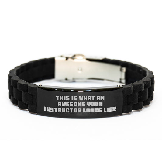 Funny Yoga Instructor Gifts for Men - This Is What An Awesome Yoga Instructor Looks Like Glide lock Clasp Bracelet Adjustable in Black Silver Tone with Premium Bag Christmas Unique Gifts from Friends - Image 1