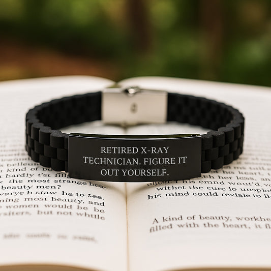 Funny X-Ray Technician Gifts from Men, X-Ray Technician Valentine's Unique Gifts for X-Ray Technician, 'Retired X-ray Technician. Figure It Out Yourself.' Glide lock Clasp Bracelet - Image 2