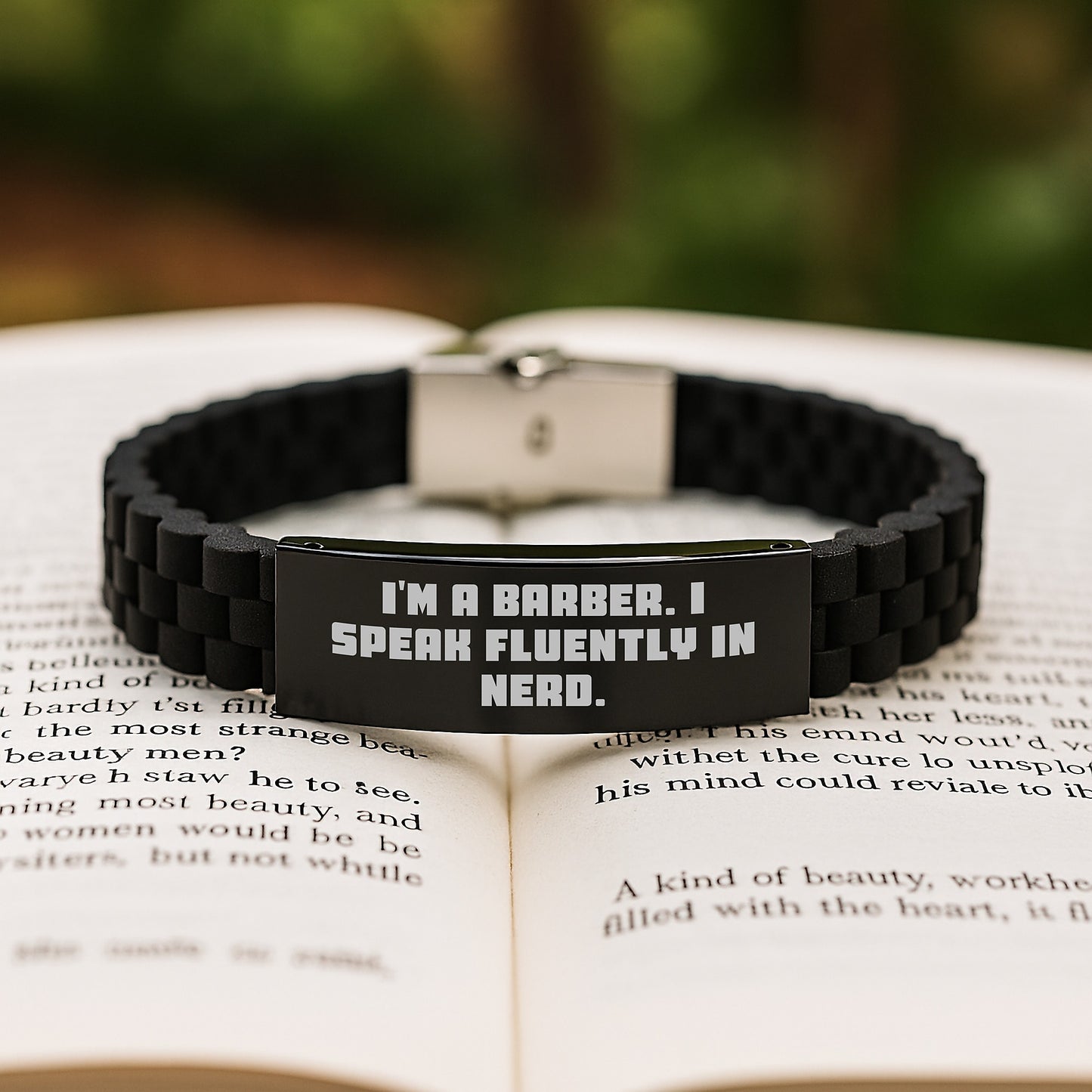 Funny Barber Gifts, I'm A Barber. I Speak Fluently In genius., Glide lock Clasp Birthday Present for Barber, Friends, or Family from Men, Women, or Coworkers - Image 2