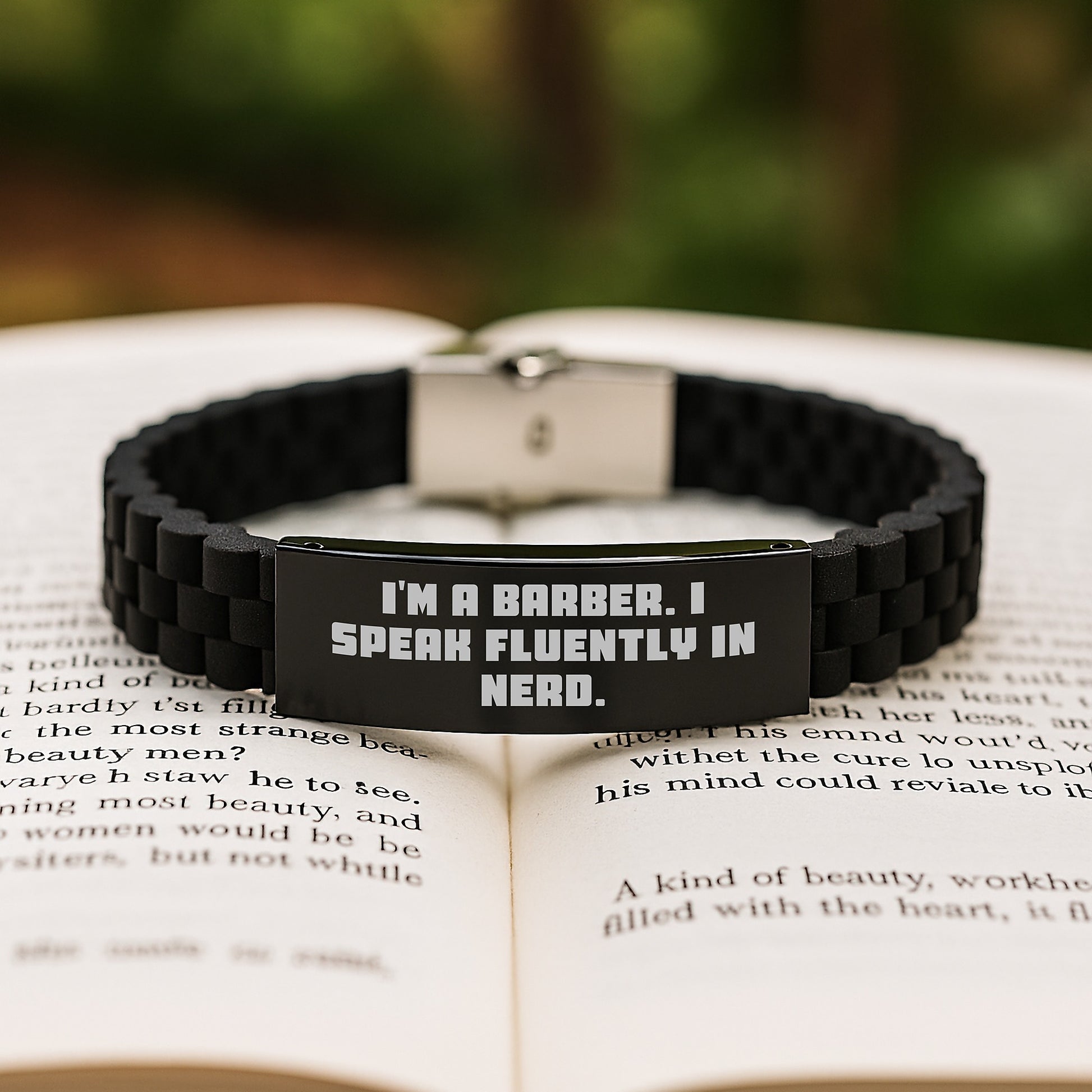 Funny Barber Gifts, I'm A Barber. I Speak Fluently In genius., Glide lock Clasp Birthday Present for Barber, Friends, or Family from Men, Women, or Coworkers - Image 2